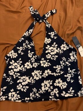 Hollister Navy and White Floral Halter Top